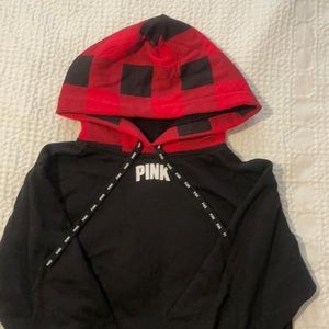 VS PINK Hoodie with Sherpa Lined Plaid Hood